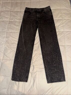Zara Rhinestone Straight-Leg Black Jeans